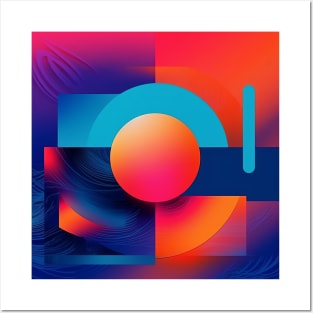 Orange Blue Abstract Geometric Art Posters and Art